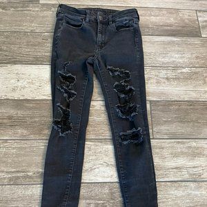 American Eagle Next High Rise Jegging Black Faded - Distressed